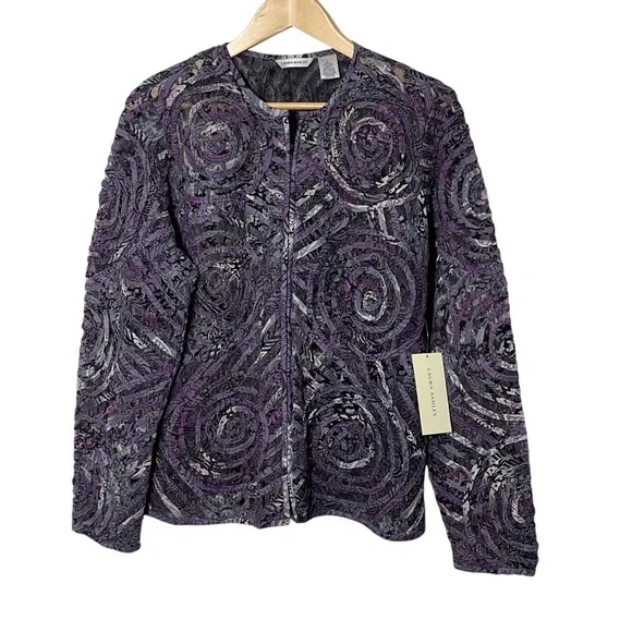 NWT Laura Ashley Purple Mesh Full Zip Jacket Womens Size L Spring Colorful